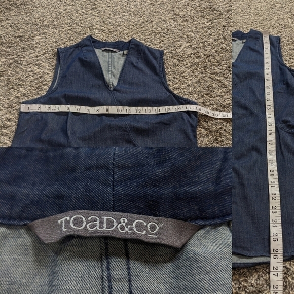 Toad & Co Wayfarer sleeveless blue faux denim v neck top M - Picture 7 of 8